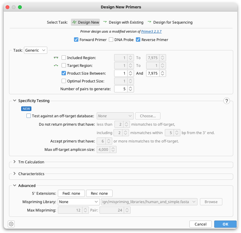 How to perform specificity testing during Primer Design Geneious