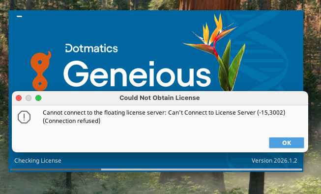Geneious Prime Cloud Not Obtain License error message